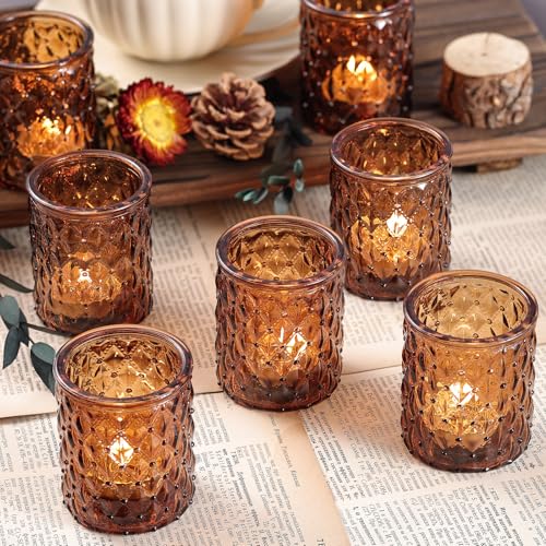 36 Pack Amber Votive Candle Holders, Glass Tea Lights Candle Holder for Boho Wedding Decor,Amber Candle Holders for Home Decor Gift Fall Wedding Christmas, Thanksgiving Party Table - color: Amber
