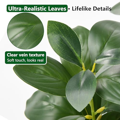 florisso Artificial Succulents with Fig Leaf Greenery in Rustic Clay Planter, Fake Succulents Potted Decor for Farmhouse, Bathroom, Bedroom, Kitchen, Office Desk and Coffee Table (Black White) - color: White & Black Cement Planter