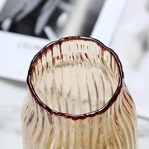 Large Amber Glass Vase for Home Decor Ribbed Tall Gold Floor Vase 12.0" Decorative Vases for Table Centerpieces Flowers Decor and Farmhouse(Brown 8.0in) - color: Amber, size: H-12.0IN