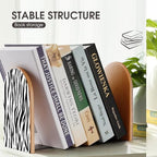 Wooden Bookends 2 Pcs,Black and White Zebra Animal Print Heavy Duty Office Book Ends Anti Slip Book Shelf Holder with Metal Base Decorative Book Stands - color: Black and White Zebra Animal Print
