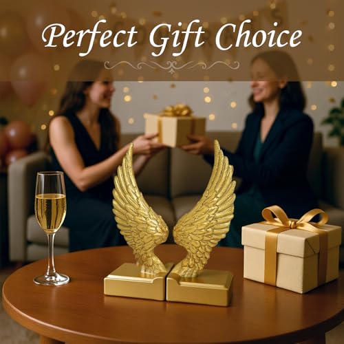 Vintage Gold Bookends with Angel Wings Decor, Home Decor for Book Shelf Table & Desks,1 Pair/2 Piece for Men Women - color: Gold Angel Wings