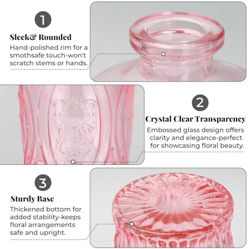 12 Pack Bud Vase in Bulk - BEAHOT Pink Flower Vases for Wedding Decorations, Glass Vase for Table Decorations, Small Vase for Home, Mother's Day, Centerpieces, Party, Office (Pink) - color: Pink