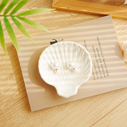 Gifts For Women Shell Ceramic Jewelry Dish Tray, Vanity Ring Dish Ceramic Jewlery Trays Trinket Ring Holder,Room Decor Aesthetic,Decorative Vanity Key Tray (Shell A) - style: Shell A