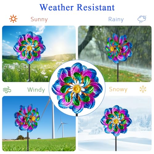 Metal Wind Spinners Outdoor,13'' Dia Purple Garden Wind Spinner & Sculpture,Waterproof Garden Windmill for Yard Art Decorations - size: 13'' Purple