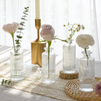 ComSaf Small Vases for Flowers Mini Clear Glass Bud Vases in Bulk, 5.2 inch Tall Mini Flower Vase, Vases for Centerpiece, Ribbed Vase, Wedding Table Ceterpiece, Home Decor, Housewarming Gift (Clear) - size: 6 Pcs