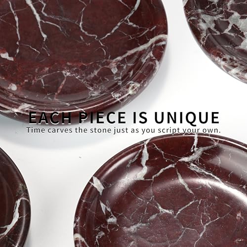 Trinket Marble Jewelry Tray - Stone Ring Key Purse Holder Dish, Small Cute Round Plate Decorative Bowl for Nightstand Entryway Coffee Table Decor (5.5 inch) - color: Circle-Rosso Levanto