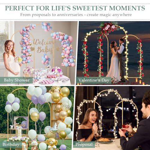 WellSign Balloon Arch Stand,7.2FT, 6.6FT, 6FT Set of 3 Metal Gold Wedding Backdrop Arch Stand Kit for Valentine Baby Shower Engagement Party Event Decoration Garden Floral Balloon Arch with Base - size: 7.2F+6.6FT+6FT