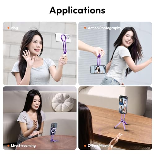 ULANZI MA30 Magnetic Phone Tripod Stand for iPhone-Aluminium Maglock Smartphone Mini Tripod Pocket Cell Phone Stand Strong Magnet Quick Mount Compatible with iPhone 17 16 15 14 13 12 Series, Purple - color: Purple