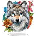 5D Tabletop Diamond Art Kit Flower Wolf, Stand Up Special Shaped Crystal Diamond Art Desktop Kits for Adults, DIY Diamond Painting Kits Craft, Box Package - color: Flower Wolf