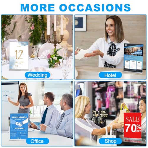 EHWINE Acrylic Sign Holder 8.5 x 11, 10 Pack Double-Sided Stand up Table Top Sign Holders, Clear Acrylic Picture Frame Menu Flyer Paper Holder Display Stand for Office Business Store Wedding Party