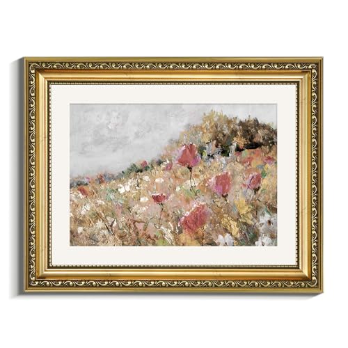 VIYYIEA Gold Framed Wall Art Canvas Print Home Decor Flower Art Vintage Botanical Print Rustic Farmhouse Wall Decor Mid Century Modern Art Coastal Floral Room Decor Wall Pictures Bedroom 11x14in - color: Blossom, size: 14"L x 11"W