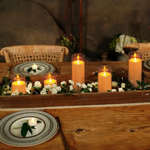 Homemory Amber Flickering Flameless Candles, Battery Operated Acrylic LED Pillar Candles with Remote Control and Timer, Fall Candles, Set of 9 - color: Amber, 9Pack