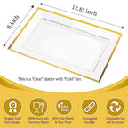 Elegant Plastic Serving Tray & Platter Set (6pk) - Clear & Gold Rim Disposable Serving Trays & Platters for Food - Weddings, Upscale Parties, Dessert Table, Cupcake display - 8x13 inches - color: Clear + Gold