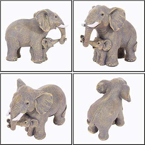 Cute Elephant Figurines Home Décor Good Luck Elephant with The Baby Statue Décor for Shelf Good Gifts for Women Decoration for Living Room, Bedroom, Office - color: Yellow