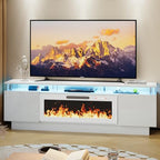 LEMBERI 70" Fireplace TV Stand for TVs up to 80 Inches with White 36'' Electric Fireplace & Remote, Modern Entertainment Center with LED Light,Woodeen TV Console for Living Room, 8 Acrylic Posts, Wht - color: White With White Fireplace (Acrylic Posts), si