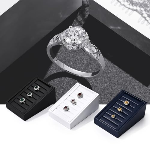Oirlv Premium PU Leather Ring Tray Display Stand Slotted Ring Showcase Display Jewelry Organizer Jewelry Holder for Trade Show(Black) - color: Leather black