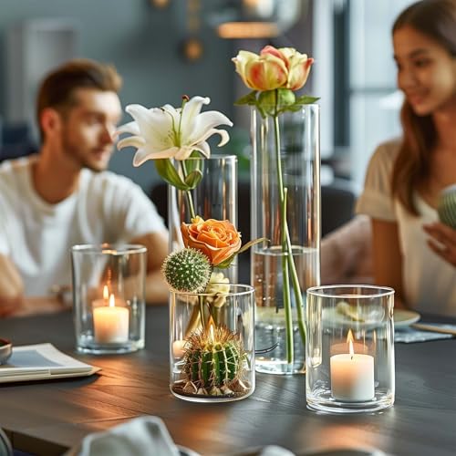 15pcs Cylinder Vases for Centerpieces Small Flower Glass Vases Clear Vase Home Decor Centerpiece Table Flower Vase Decorations for Wedding Decoration＆Holiday Mixed Sizes Tall - size: 15Pack-4+6+7.5+8+10Inches