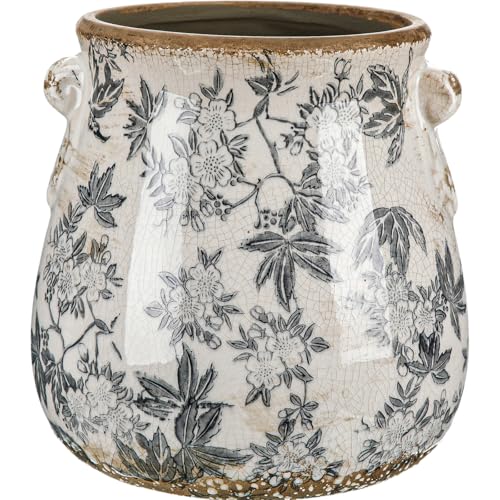 Ceramic Scroll Planter 6.5 Inch Chinoiserie Floral Vase with Drainage Holes Vintage Flower Vase Flower Pot Rustic Ceramic Pots for Indoor Plants Garden Home Bookshelf Decor(Retro Gray) - style: Retro Gray