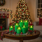 Homemory Green Flickering Flameless Candles, Battery Operated Acrylic LED Pillar Candles with Remote Control and Timer, Set of 5, St. Patrick's Day - color: Green