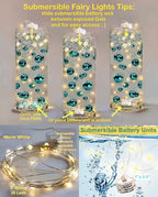Vase Pearlfection 150 Floating Rose Gold Pearls - Large Sizes - 6 Warm White Submersible LED Fairy Lights Strings with Hidable & Submersible Batteries- Fills 2 Gallons for Your Vases - color: Rose Gold, size: 2Pk+LiteWW