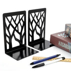 2 Pieces Black Book Ends for Shelves, Modern Tree Design Decorative Bookends, Non-Slip Heavy Duty Metal Book Stopper - 7 x 4.7 x 3.5”