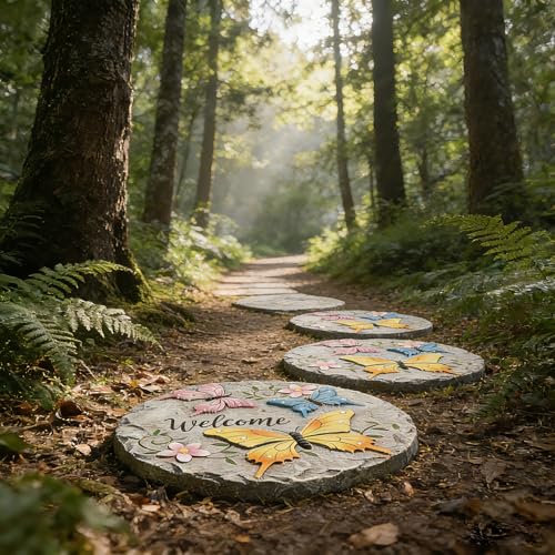 Butterfly Garden Stepping Stones Outdoor - Decorative Cement Pathway Pavers with 3D Butterfly Design Lawn Garden Décor Unique Gardening Gift for Grandma 0.75 * 10 * 10 Inch - color: Yellow3