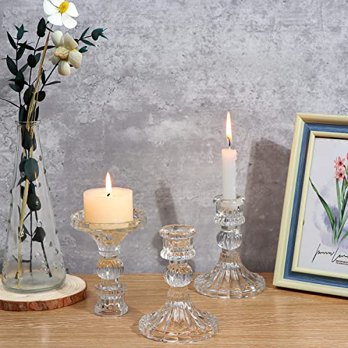 DARJEN Candlestick Holders Set, 4" H Taper Candle Holders Bulk, 12Pcs Glass Candle Holders for Wedding, Festival, Party & Windowsill Decor - color: Clear