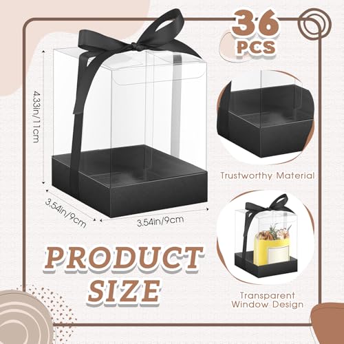 Cunno 36 Set 3.5 x 3.5 x 4.3 in Candle Gift Package Valentine's Transparent Box 4-18 oz Handmade Tealight Candle Holder Paper Bottom Ribbon for Wedding Baby Shower Party Mug(Black) - color: Black