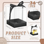 Cunno 36 Set 3.5 x 3.5 x 4.3 in Candle Gift Package Valentine's Transparent Box 4-18 oz Handmade Tealight Candle Holder Paper Bottom Ribbon for Wedding Baby Shower Party Mug(Black) - color: Black