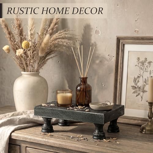 EOSAHR Stylish Rustic Pine Wood Riser Display Stand for Home Decor - Boho Pedestal Stand Can be used as Plant Stand & Cake Stand - Farmhouse Decor Bathroom Accessories Essentials(Old Black) - color: Old Black