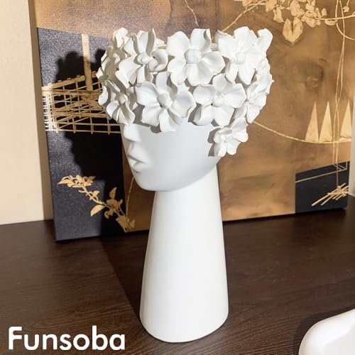 Ceramic Sculpture Female Head Face Flower Vase Decoration, Unique White Centerpiece for Home Decor