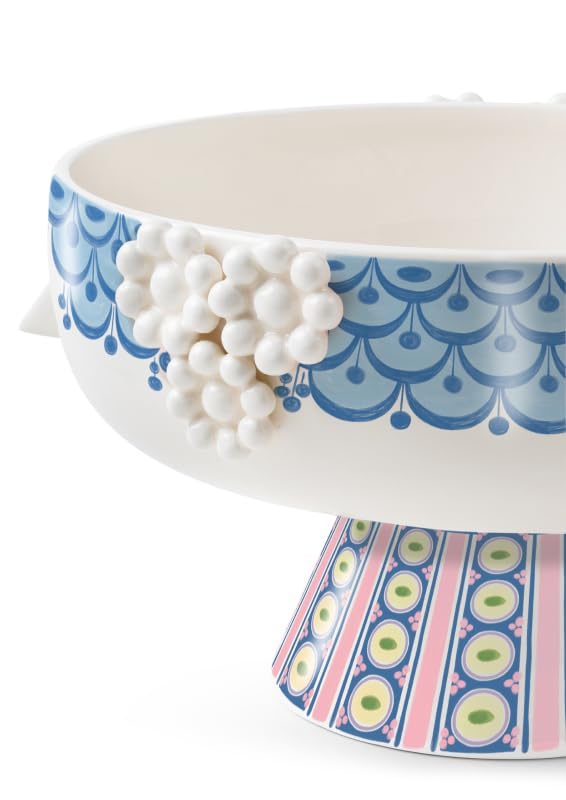 Bjørn Wiinblad Eva Bowl on Stand | Hand-Painted Glazed Ceramic | Blue | 9.4 in