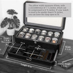 ROTHWELL 12 Slot Leather Watch Box with Valet Drawer - Luxury Watch and Jewelry Case Display Organizer, Microsuede liner, Mens Locking Storage Holder Large Glass Top (Black/Grey) - color: Black / Grey