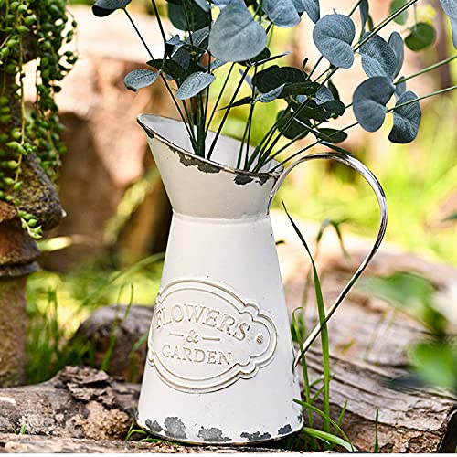 Rustic Metal Flower Vase, White Shabby Chic Vintage Farmhouse Jug Vase,Galvanized Milk Jug Pitcher for Home Decoration - 8.7" - color: Flower-pitcher