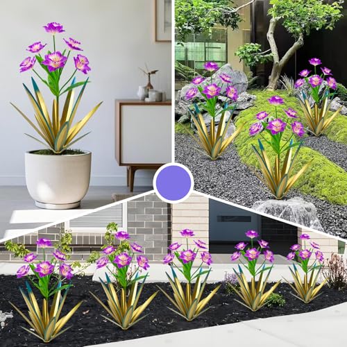 Homight Metal Agave Plant Outdoor Decoration Outdoor Garden Decoration Daffodils Flowers Mexican Yard Art Daffodils Flowers Decorative Garden Gift (2 Big Purple Daffodil) - color: 2 Big Purple Daffodil