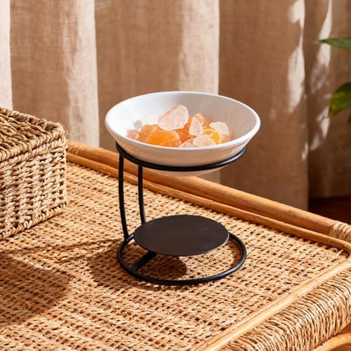 Qianly Ceramic Essential Oil Burner with Metal Frame, Ideal for Bedroom, Living Room Or Office, Black - color: Black&white(c)