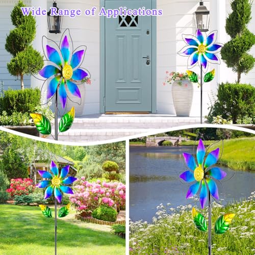 14'' Wind Spinners Outdoor, Flower Kinetic Wind Sculpture & Spinners, Metal Wind Spinners for Yard Garden Patio Decor (Purple) - size: 14'' Purple