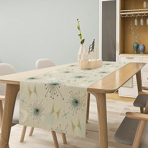 Mid Century Table Runner, Flag Retro Atomic Starburst 1950s Abstract Geometric Space Tabletop Decoration for Home Kitchen Restaurant Table Flag 13x60 Inch - color: Mid Cat-6, size: W13x60L