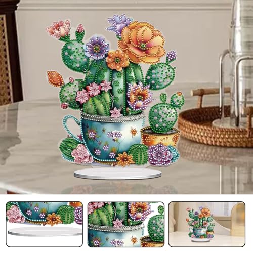 5D Tabletop Diamond Art Kit, Stand Up Special Shaped Crystal Diamond Art Desktop Kits for Adults, DIY Diamond Painting Kits Craft Gift - Cactus Pots - color: Cactus Pots