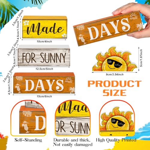 Lineshading 4 Pcs Summer Table Decoration Wooden Sun Beach Tiered Tray Decor Summer Centerpiece Rustic Wood Made for Sunny Day Block Sign Gifts Beach Decorations for Home Kitchen Office Coffee Bar - style: Sun