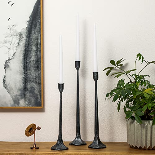Iron Taper Candle Holder Set of 3 - Decorative Tall Candle Stand, Candlestick Holder for Wedding, Dining Table, Party Decoration - color: Black & Silver