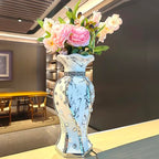 Modern Decorative Vase,Silver Flower Vase for Home Decor with Rhinestone,30 cm Luxury Ceramic Vase for Centerpiece,Living Room,Bedroom,Large Flower Vase - style: 30cm Sliver--Beads