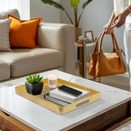 MAONAME Gold Decorative Tray with Handles, Foil Serving Tray for Ottoman, Rectangular Coffee Trays for Living Room, Bathroom, 16.7" L x 11.8" W x 1.6" H - size: 16.7" x 11.8" x 1.6"