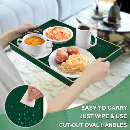 MAONAME Dark Green Decorative Tray, Serving Tray with Handles, Plastic Trays for Coffee Table, Rectangular Trays for Living Room, Bedroom, 15.8" X 10.2" X 1.4" - color: Dark Green, size: 15.8" x 10.2" x 1.4"