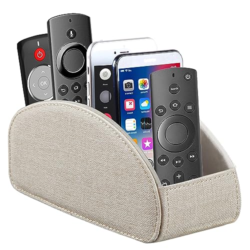 Remote Control Holder PU Leather TV Remote Caddy for Table, 5 Compartments Nightstand Organizer for Bedroom Accessories/Bedside Remotes/Media Controllers/Office Supplies, Decorations for Living Room - color: Beige, size: Large