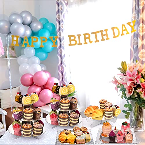 Zopeal 7 Pcs Dessert Table Display Set 3-Tier Cupcake Stand 1-Tier Cup Cake Display Tower Platters and Serving Trays Cardboard Cake Cookie Holders for Wedding Birthday Party Baby Shower(Silver) - color: Silver