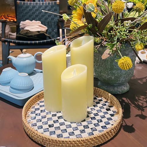 14-inch Rattan Checkered Tray with Mother of Pearl, Round Coffee Table Tray Decor, Round Wicker Boho Decorative Woven Serving Tray (Checkerboard) - color: Checkerboard, size: 14 inch