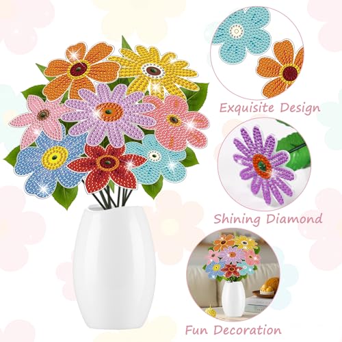 Vcekract 8 Pcs Flower Diamond Art Kits for Adults, Diamond Art for Table Decor, Diamond Painting Art Crafts for Beginners