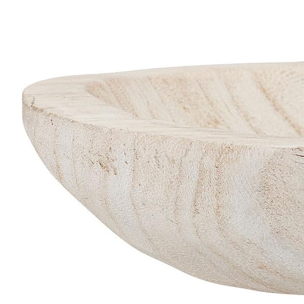 Bloomingville Hand-Carved Paulownia Wood Bowl with Whitewashed Finish - color: White
