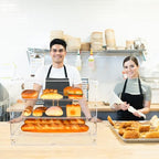 3-Tier Acrylic Pastry Display Case for Commercial Countertop, 360° View Bakery Cabinet with Gold Handle & Removable Trays, Clear Bread Storage Box for Donuts, Cookies & Cakes, 21" x 16" x 14"